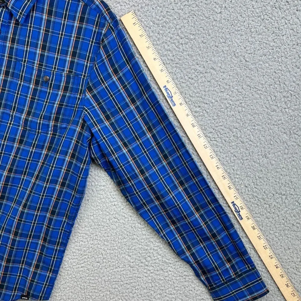 PrAna Mens Shirt Blue Dolberg Flannel Shirt Plaid Button Up Organic‎ Cotton Sz S